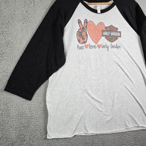 Harley Davidson Raglan T Shirt 2XL Gray Black Grunge Vintage Style Graphic Moto - Picture 9 of 12
